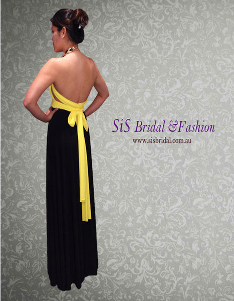 Yellow & Black Convertible/Multi-Way Maxi Dress