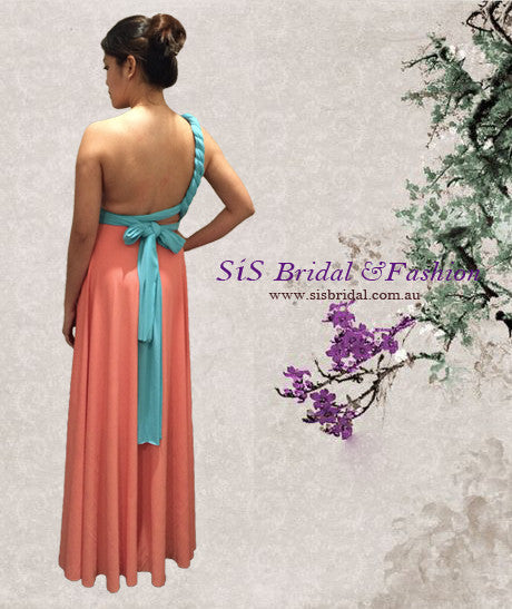 Tiffany Blue & Peach Convertible/Multi-Way Maxi Dress