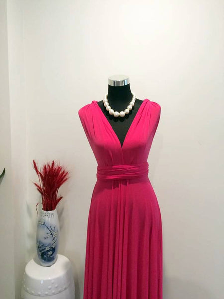 Fuchsia Pink Convertible/Multi-Way Maxi Dress