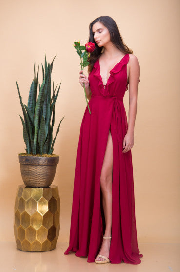 Florence Ruffle Maxi Dress in Red