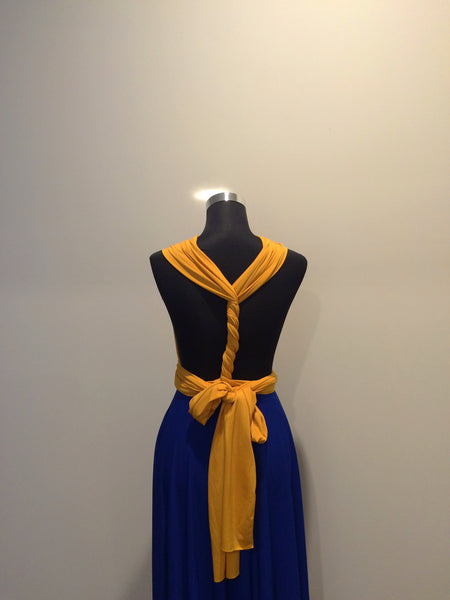 Mustard Yellow & Royal Blue Convertible/Multi-Way Maxi Dress