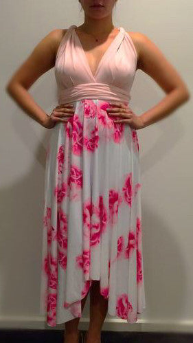 Cameo with Pink Floral Convertible/Multi-Way Midi Dress